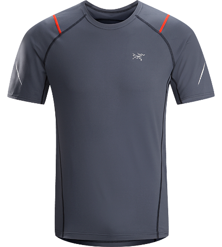 Accelerator SS Men's A lightweight, breathable, moisture-wicking, technical short-sleeve shirt constructed with a slightly heavier fabric and designed for running in cool conditions.