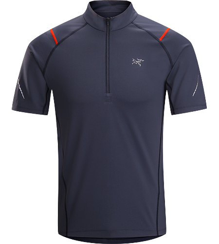 Accelerator Zip Neck SS Men's A lightweight, breathable, moisture-wicking, technical short-sleeve zip neck shirt constructed with a slightly heavier fabric and designed for running in cool conditions.