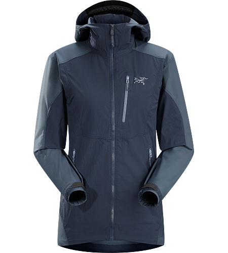 Gamma SL Hybrid Hoody Women's <strong>Gamma Series: Softshell outerwear with stretch | SL: Superlight. </strong> Lightweight, durable wind and moisture resistant hoody constructed using two weights of softshell textile for enhanced mobility and breathability.