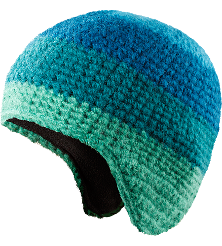 Isoclese Hat Women's Wool/acrylic blend, knitted toque with ear flaps, bold chunky stripes and a micro fleece underband