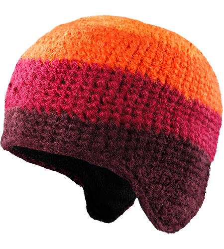 Isoclese Hat Women's Wool/acrylic blend, knitted toque with ear flaps, bold chunky stripes and a micro fleece underband
