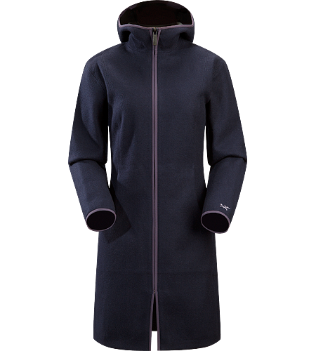 Lanea Long Coat Women's Women's specific, long coat with hood, constructed using a woven wool exterior textile bonded to a light brushed fleece backer for added warmth and comfort. Ideal as a casual yet stylish urban coat for cold winter conditions