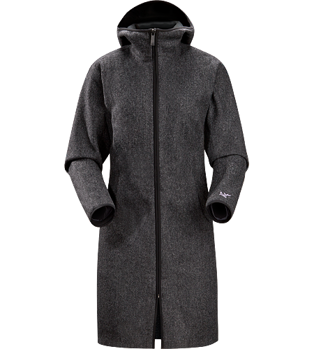 Lanea Long Coat Women's Women's specific, long coat with hood, constructed using a woven wool exterior textile bonded to a light brushed fleece backer for added warmth and comfort. Ideal as a casual yet stylish urban coat for cold winter conditions
