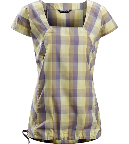 Mirin SS Women's Leger geschnittene Bluse aus einem leichten, luftigen Gewebe mit Flügelärmeln, verstellbarem Kordelzug an der Taille und einem kleidsamen rechtwinkligen Ausschnitt.