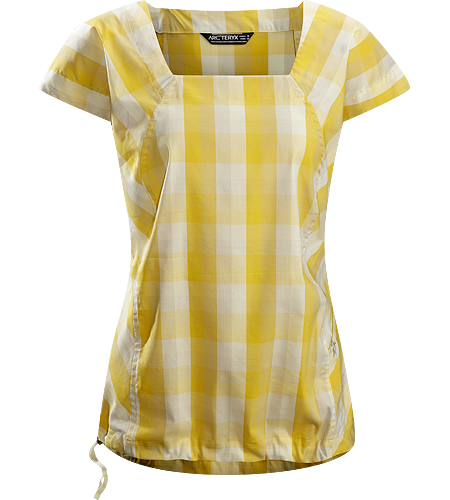 Mirin SS Women's Relaxed fitted cap sleeve blouse with an adjustable waist drawcord and a flattering square neckline constructed using a lightweight, breezy textile.