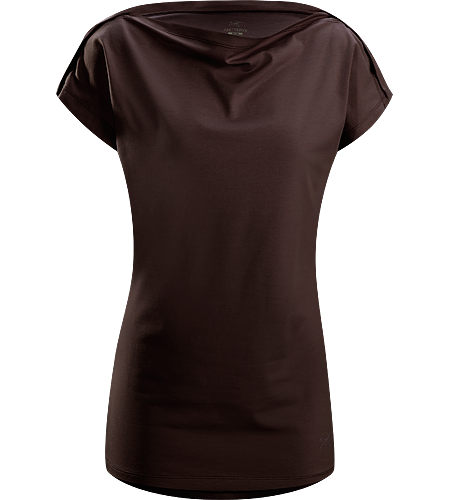 Motive SS Women's Relaxed fit T-shirt with a scooped boat neck neckline, tunic style length, and snap fasteners across the shoulders that adds a unique aesthetic.