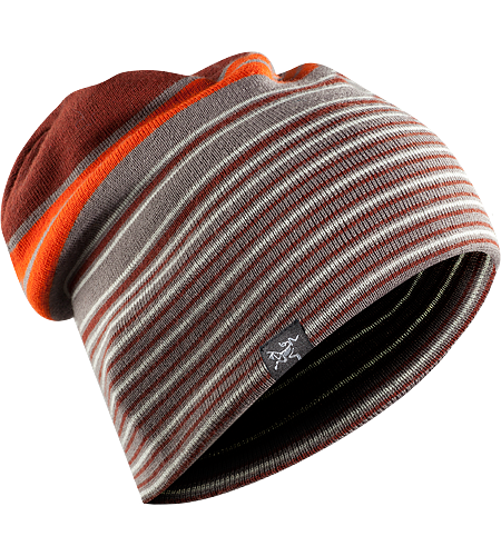 Rolling Stripe Hat Longer length wool/acrylic blend beanie with bold lateral stripes and a roll up brim
