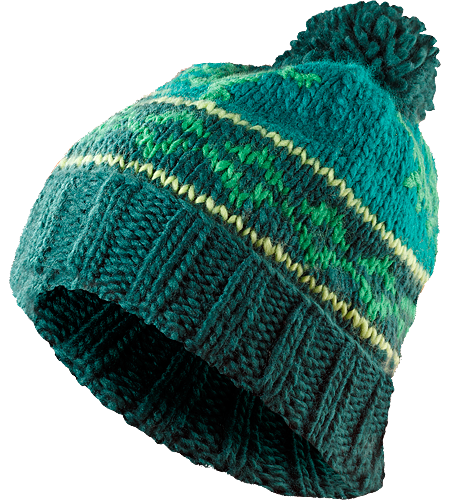 Sarah Toque Women's Slouch-fit Merino wool/acrylic blend toque with a patterned chunky knit detail and topped with a large fluffy pom pom
