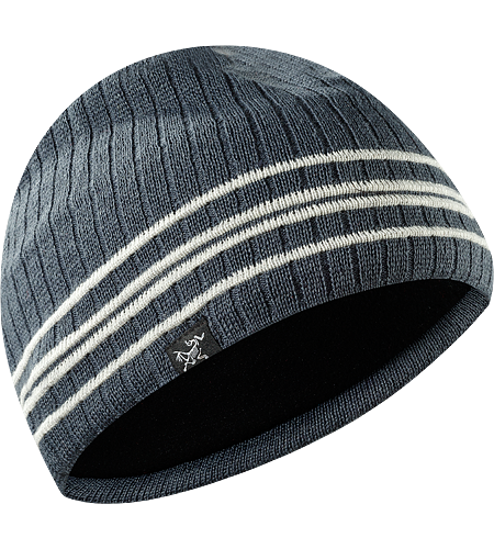 Stonecat Hat Relaxed fit, merino wool/acrylic mix beanie with fine ribbed knit yarn with stripy detailing.