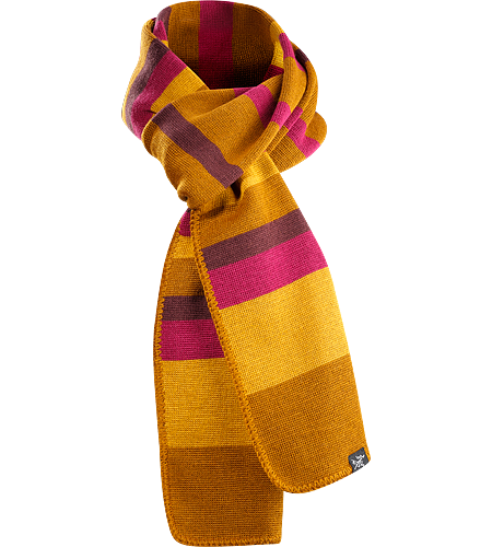 Stroyer Scarf Finely knit, wool/acrylic blend scarf with brightly coloured horizontal stripes and blanket stitched edge