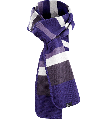 Stroyer Scarf Finely knit, wool/acrylic blend scarf with brightly coloured horizontal stripes and blanket stitched edge