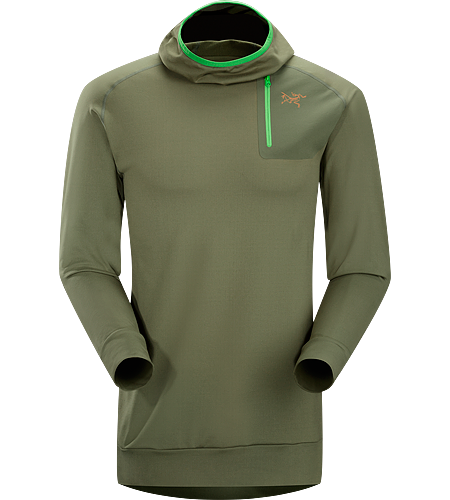 Stryka Hoody Men's Figurbetonte Funktionswäsche für kalte Tage mit einer als Sturmhaube verwendbaren Kapuze.