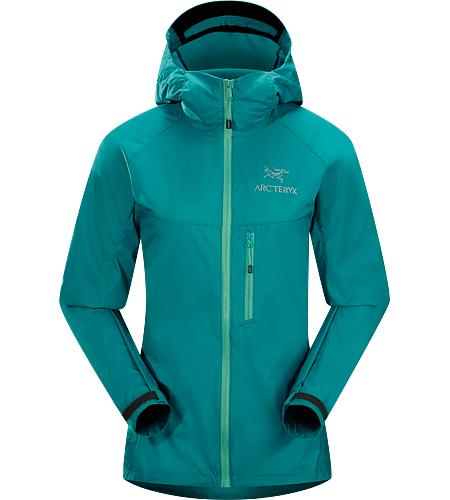 Squamish Hoody Women's Super lightweight, durable and compressible hooded jacket; Ideal as a wind resistant layer for warm weather activities