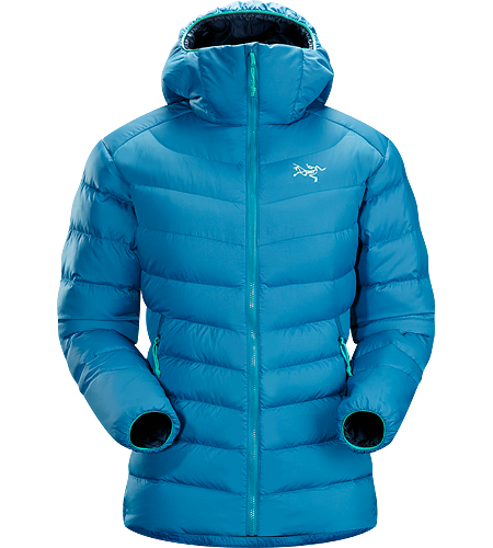 Thorium AR Hoody Women's Down Series: Down insulated garments | AR: All-Round. Generalist down hoody made from durable face fabrics and 750 fill grey goose down. Functions as a warm mid layer or standalone piece for cool, dry conditions.