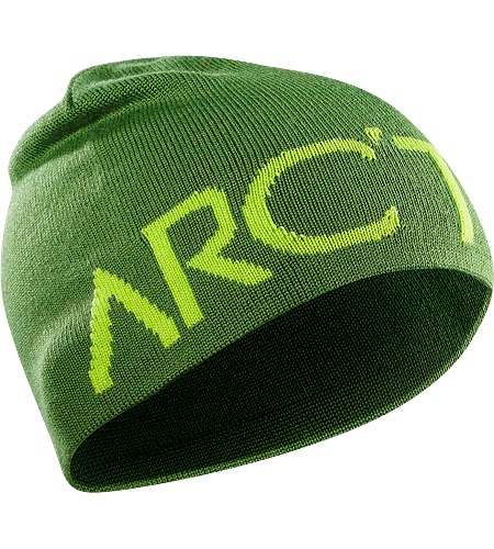 Word Head Toque Eng anliegende, wendbare Mütze aus Wolle/Polyacryl-Gemisch mit Arc’teryx Schriftzug auf der einen Seite und einfarbiger Fläche auf der anderen.