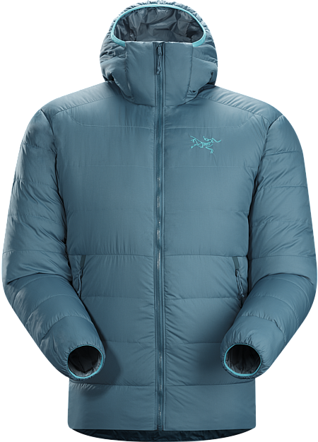 Thorium SV Hoody Men's Very warm, thigh length, box wall constructed 750 fill grey goose down hoody with a light, durable Arato™ 40 face fabric. Down Series: Down insulated garments | SV: Severe Weather.