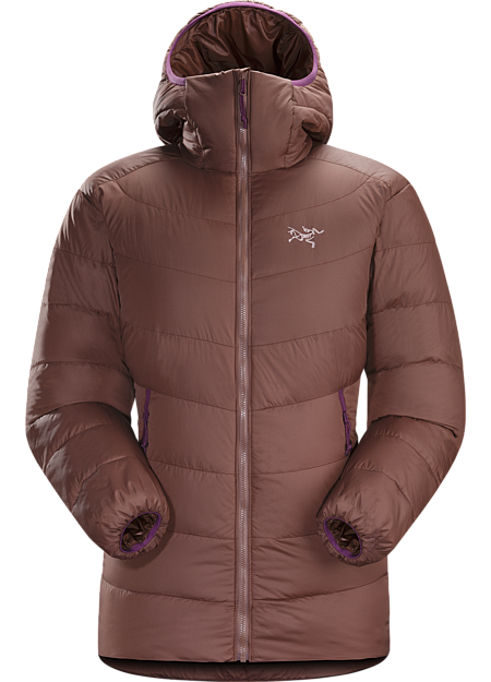 Thorium SV Hoody Women's Women’s very warm, thigh length, box wall constructed 750 fill grey goose down hoody with a light, durable Arato™ 40 face fabric. Down Series: Down insulated garments | SV: Severe Weather.