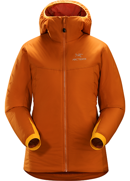Atom AR Hoody Women's Warm insulated Coreloft™ jacket with an insulated hood; Ideal for use as a super-warm mid-layer in cold conditions, or as a stand-alone piece in warmer conditions. Atom Series: Synthetic insulated mid layers | AR: All-Round.