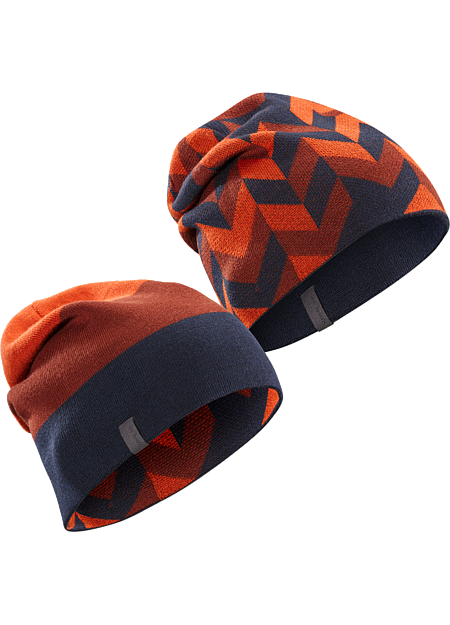Scando Toque Dual graphic wool blend toque features a classic stripe design on one side, uptempo geometric tiles on the other.