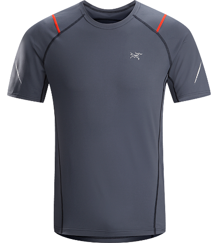Accelerator SS Men's A lightweight, breathable, moisture-wicking, technical short-sleeve shirt constructed with a slightly heavier fabric and designed for running in cool conditions.