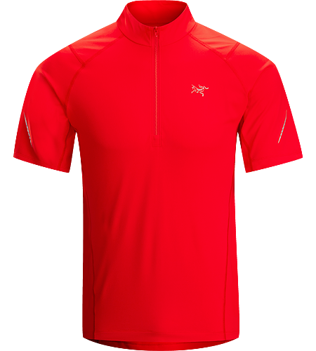 Accelerator Zip Neck SS Men's A lightweight, breathable, moisture-wicking, technical short-sleeve zip neck shirt constructed with a slightly heavier fabric and designed for running in cool conditions.