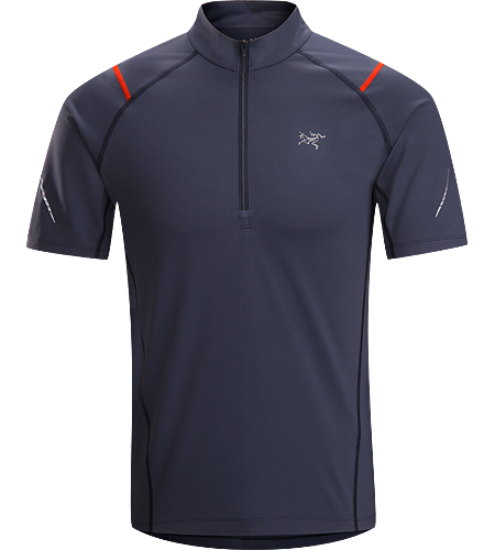 Accelerator Zip Neck SS Men's A lightweight, breathable, moisture-wicking, technical short-sleeve zip neck shirt constructed with a slightly heavier fabric and designed for running in cool conditions.