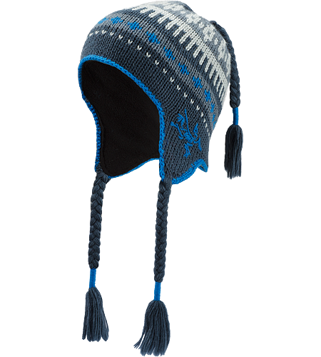 Contrail Toque 100% wool toque with fleece lined earflaps and top braid