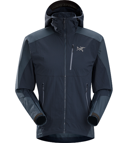 Gamma SL Hybrid Hoody Men's Lightweight, durable wind and moisture resistant hoody constructed using two weights of softshell textile for enhanced mobility and breathability.