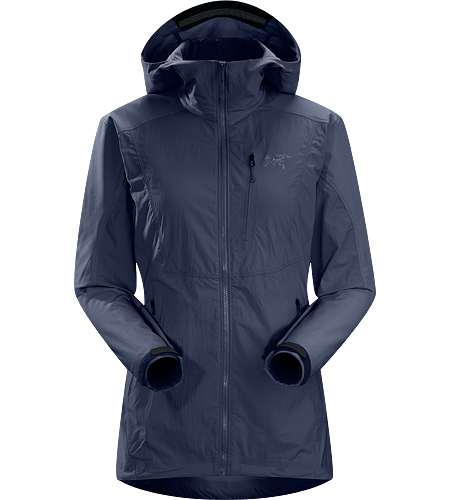 Gamma SL Hybrid Hoody Women's Lightweight, durable wind and moisture resistant hoody constructed using two weights of softshell textile for enhanced mobility and breathability.
