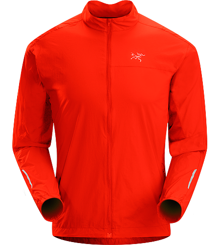 Incendo Jacket Men's Trim-fitting, minimalist running jacket constructed with water-resistant fabric in the body and sleeves. Ideal for high output activities