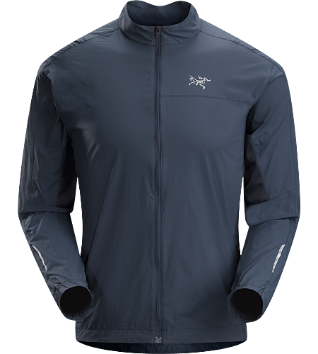 Incendo Jacket Men's Trim-fitting, minimalist running jacket constructed with water-resistant fabric in the body and sleeves. Ideal for high output activities