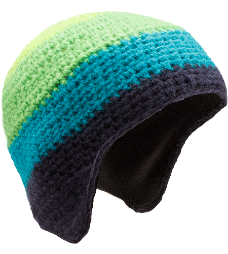 Isoclese Hat Women's Wool/acrylic blend, knitted toque with ear flaps, bold chunky stripes and a micro fleece underband