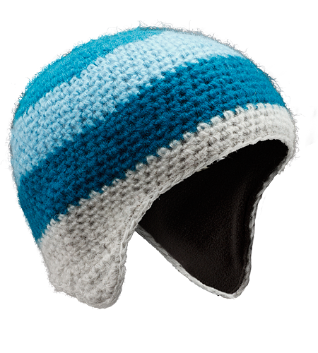 Isoclese Hat Women's Wool/acrylic blend, knitted toque with ear flaps, bold chunky stripes and a micro fleece underband