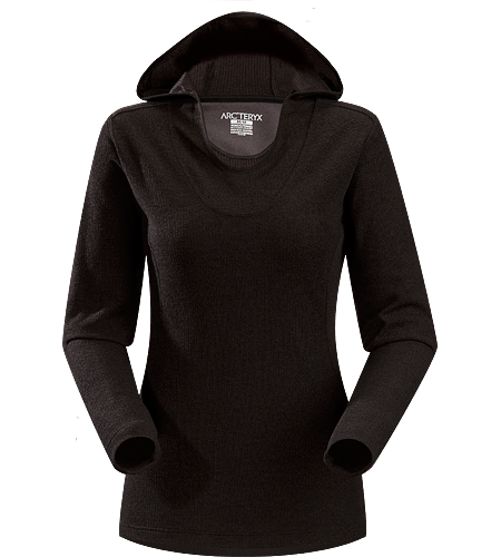 Lodyn Hoody Women's Trim fitting, moisture wicking, lightly insulated wool blend hoody. Ideal as an insulated mid layer for winter living.