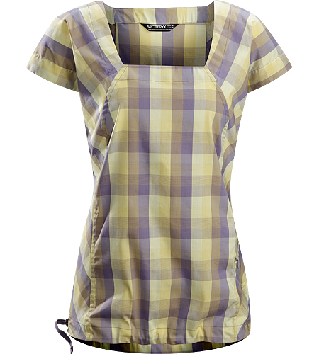 Mirin SS Women's Relaxed fitted cap sleeve blouse with an adjustable waist drawcord and a flattering square neckline constructed using a lightweight, breezy textile.