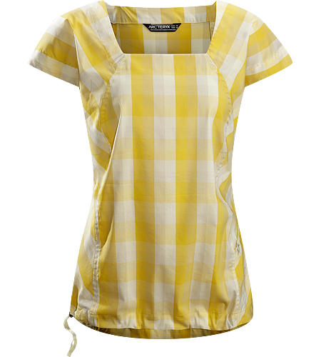Mirin SS Women's Relaxed fitted cap sleeve blouse with an adjustable waist drawcord and a flattering square neckline constructed using a lightweight, breezy textile.