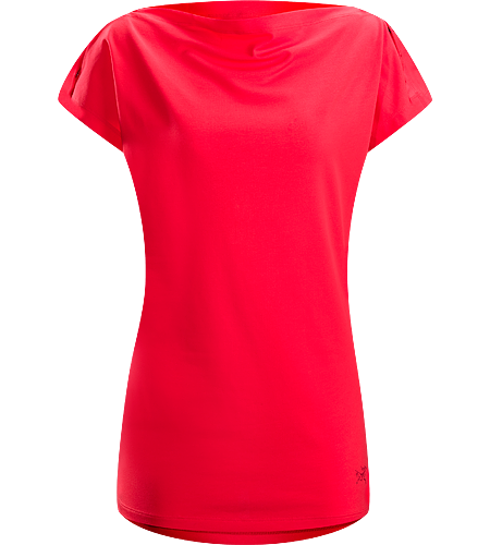 Motive SS Women's Relaxed fit T-shirt with a scooped boat neck neckline, tunic style length, and snap fasteners across the shoulders that adds a unique aesthetic.