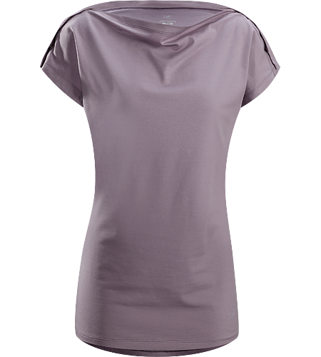 Motive SS Women's Relaxed fit T-shirt with a scooped boat neck neckline, tunic style length, and snap fasteners across the shoulders that adds a unique aesthetic.