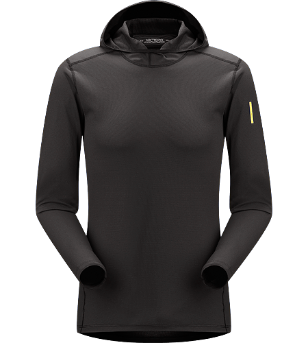 Phase AR Hoody Men's Moisture-wicking base layer with hood, constructed using odour-control, composite textiles and flatlocked seams for added comfort; Ideal as a mid weight insulation layer during aerobic activities