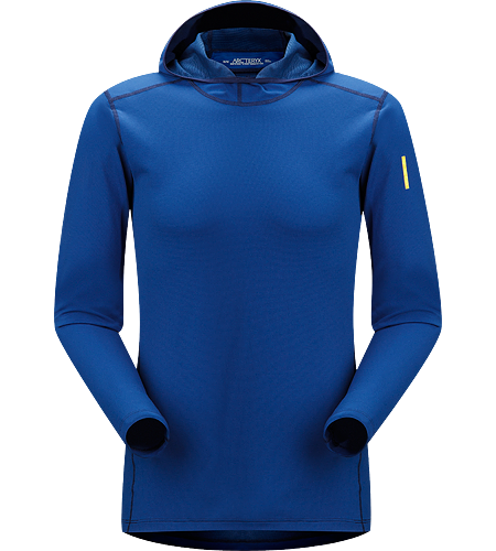 Phase AR Hoody Men's Moisture-wicking base layer with hood, constructed using odour-control, composite textiles and flatlocked seams for added comfort; Ideal as a mid weight insulation layer during aerobic activities