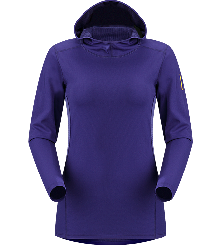 Phase AR Hoody Women's Newly redesigned with enhanced textile and composite construction. Moisture-wicking base layer with hood, constructed using odour-control, composite textiles and flatlocked seams for added comfort; Ideal as a mid weight insulation layer during aerobic activities