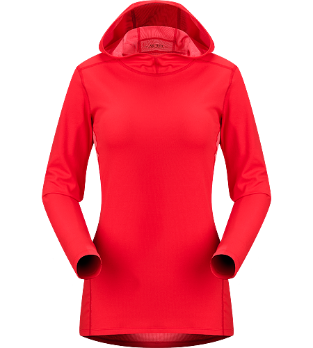 Phase AR Hoody Women's Newly redesigned with enhanced textile and composite construction. Moisture-wicking base layer with hood, constructed using odour-control, composite textiles and flatlocked seams for added comfort; Ideal as a mid weight insulation layer during aerobic activities