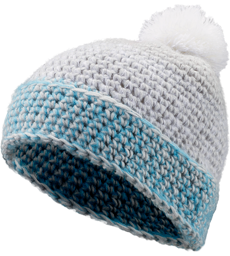 Rolling POM Hat Women's Slouch-fit 100% acrylic toque with chunky knit detail, roll up brim and topped with a large fluffy pom pom