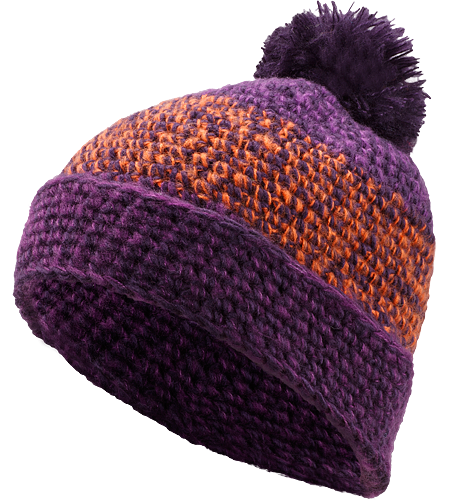 Rolling POM Hat Women's Slouch-fit 100% acrylic toque with chunky knit detail, roll up brim and topped with a large fluffy pom pom