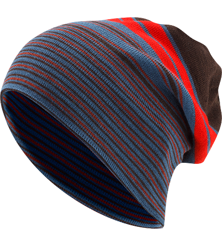 Rolling Stripe Bonnet Bonnet long en mélange laine/acrylique avec rayures latérales de couleurs vives et un bord à enrouler.