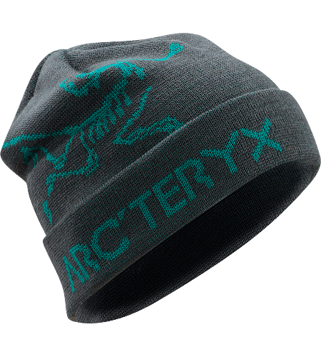 Rolling Word Hat Longer length wool/acrylic blend beanie with bold bird and word graphic and a roll up brim