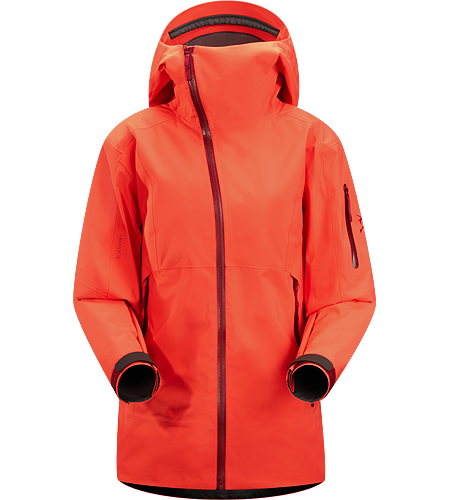 Sidewinder Jacket Women's Tough waterproof hardshell jacket with Storm Hood. Sidewinder front zipper curves away from your face.