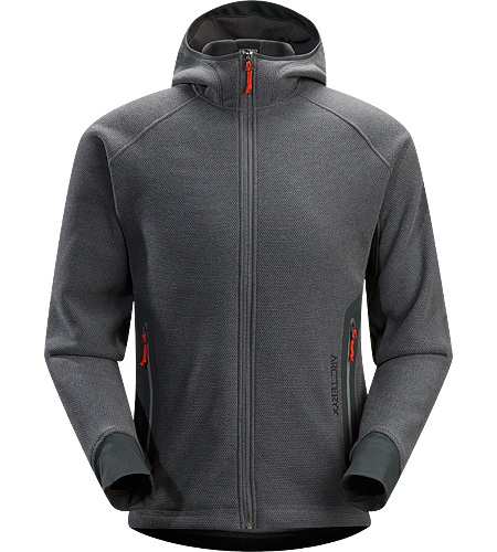 Strato Hoody Men's Insulated, breathable snowsports hoody with a laminated hood brim, designed as a layering piece.