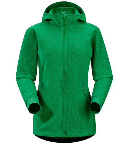 Strato Hoody Women's Insulated, breathable snowsports hoody with a laminated hood brim, designed as a layering piece.
