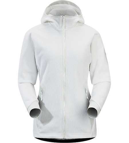 Strato Hoody Women's Insulated, breathable snowsports hoody with a laminated hood brim, designed as a layering piece.